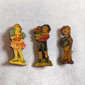 Vintage Handmade Paper Doll Pins